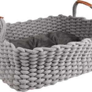 BASKET ENYA RECTANGULAR + CUSHION GREY 45x32x18CM
