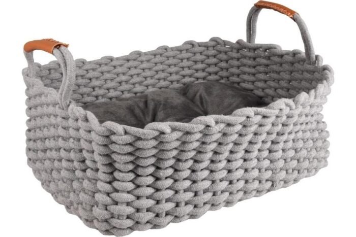 BASKET ENYA RECTANGULAR + CUSHION GREY 45x32x18CM - Image 1