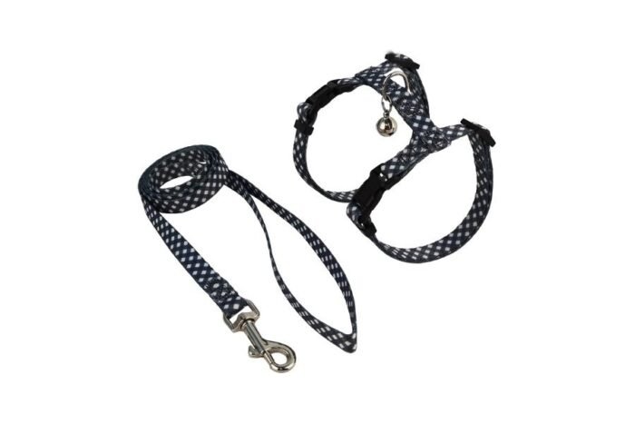 CAT HARNESS WITH LEASH PLAID GREY MEDIUM - Image 1