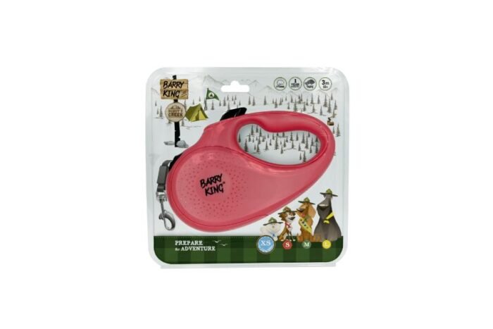 BARRY KING  retractable tape leash, pink, XS , 3m/10 ft, up to 12 kg - Image 1