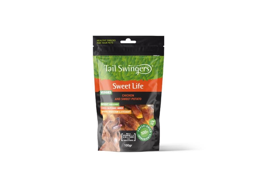 ტკბილი კარტოფილის ნაჭრები ქათმით 100გრ / Tailswingers bites sweet potato with chicken 100 gr - ZooLife.ge