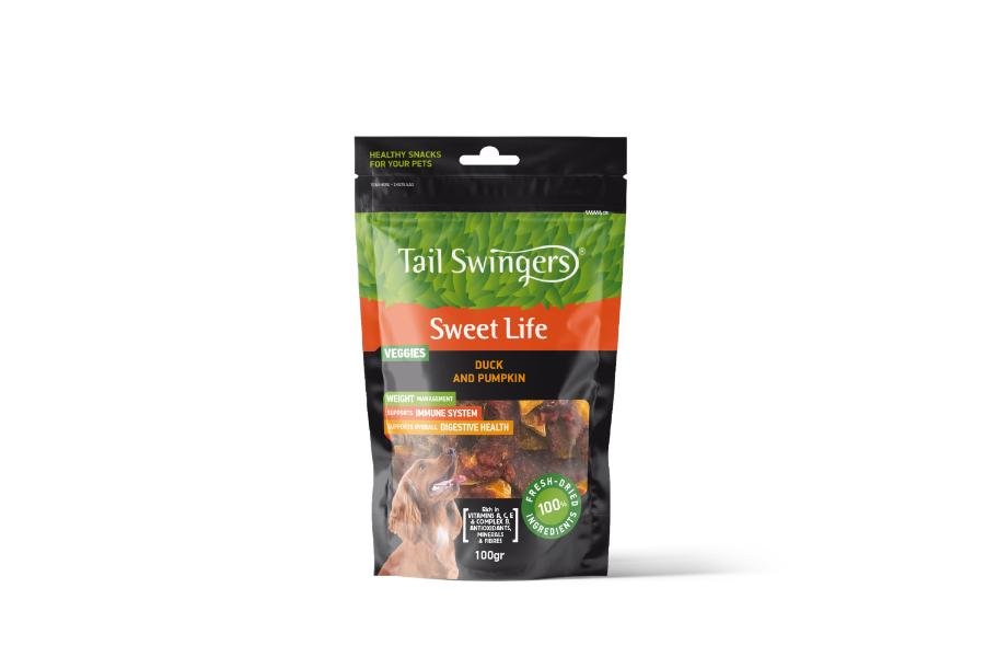 სნექი გოგრის ნაჭრები იხვით 100 გრ / Tailswingers  pumkin with duck 100gr - ZooLife.ge