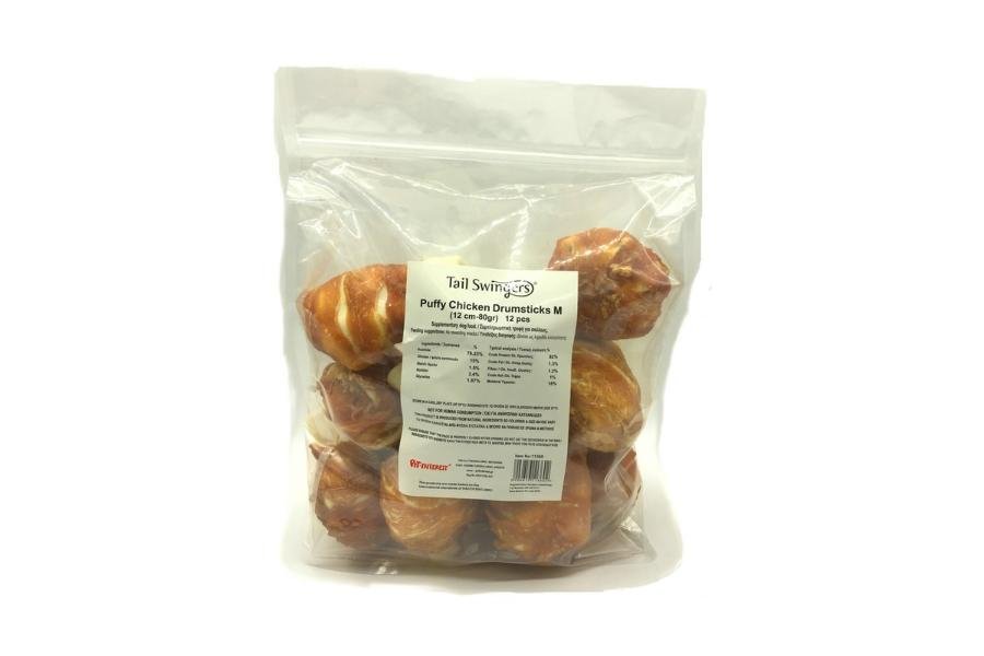 სნექი ქათმის ბარკლების ფორმა M 12 სმ/80გრ 1ცალი /Tailswingers Puffy chicken drumsticks M 12cm 80gr 1 pcs. - ZooLife.ge