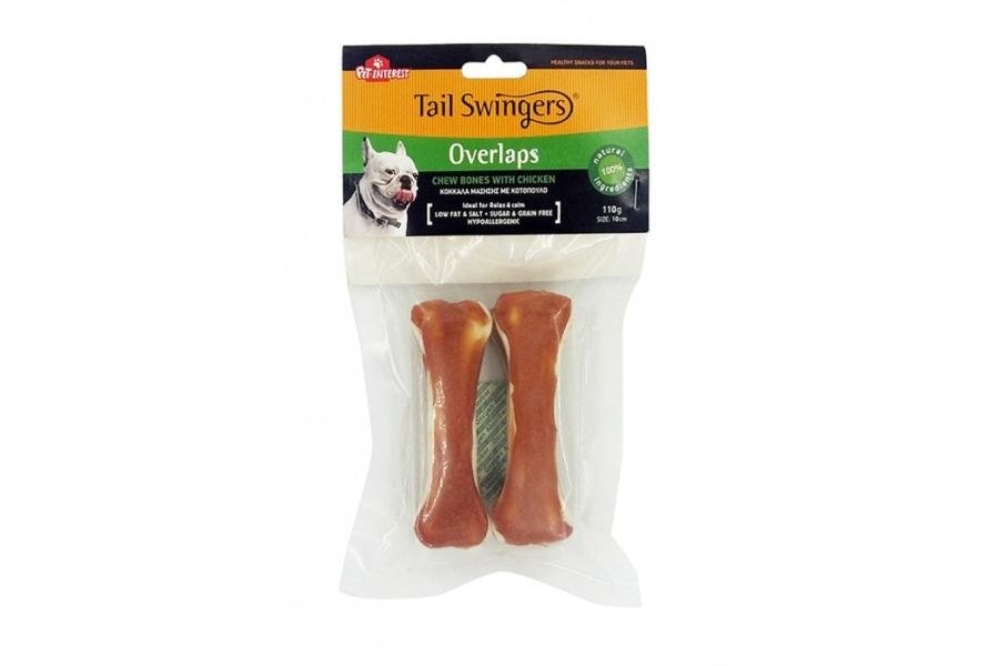 საღეჭი ძვლები ქათმის ხორცით 10სმ 110გრ / Tailswingers overlaps chew bone with chicken 10cm 110gr - ZooLife.ge
