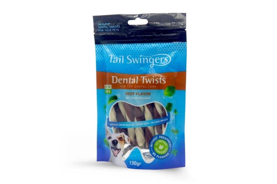 სტომატოლოგიური ჩხირები საქონლის ხორცით 130გე / Tailswingers dental twist roll beef 130gr - ZooLife.ge