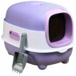 კატის დახურული ტუალეტი ნიჩაბით იისფერი ზომა: 56x39x40სმ