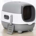 კატის დახურული ტუალეტი ნიჩაბით ნაცრისფერი ზომა: 56x39x40სმ