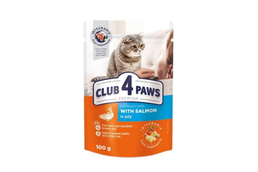 კლუბი 4 თათი სველი საკვები კატებისთვის ორაგულის ხორცით ჟელეში 0.1კგ - ZooLife.ge