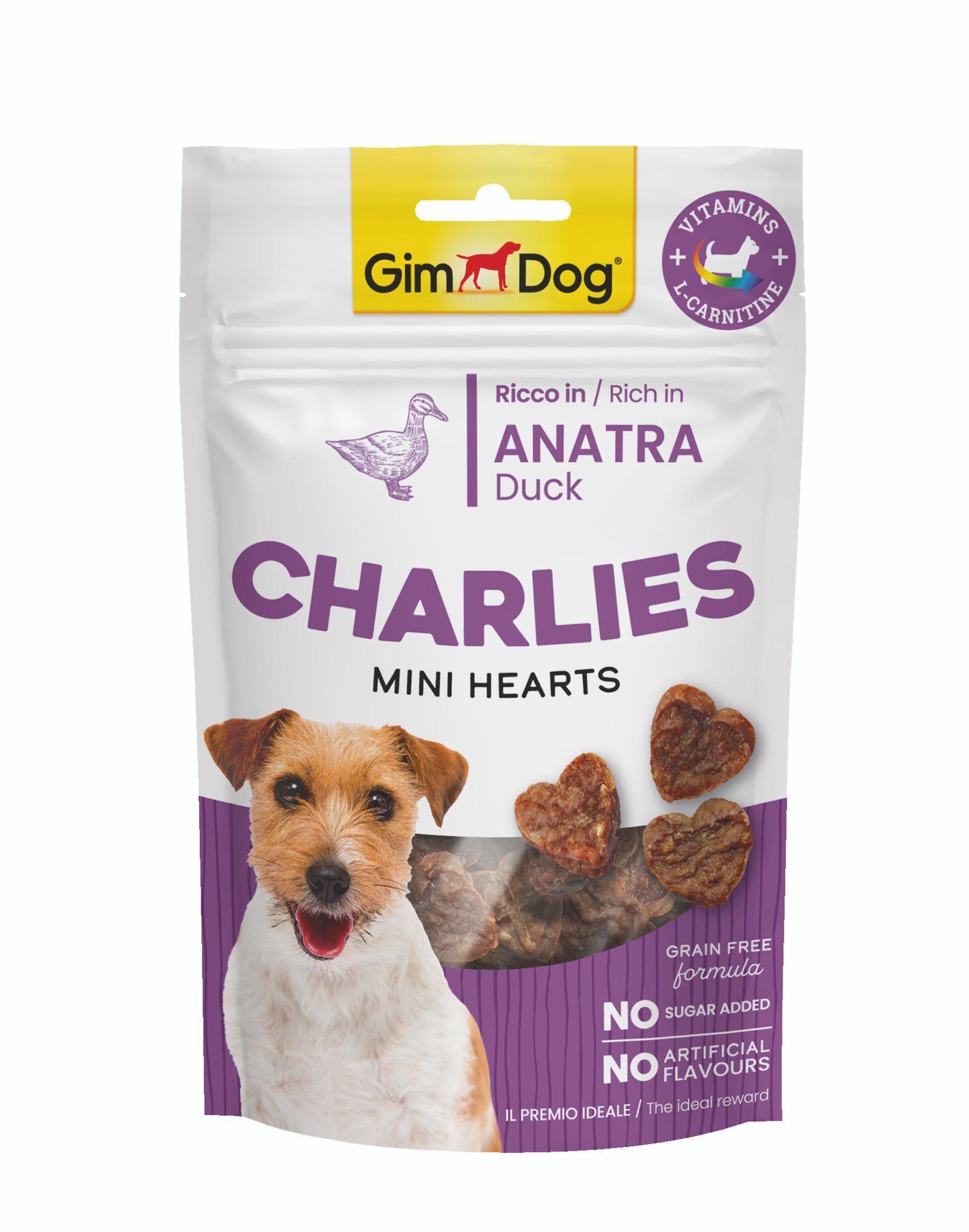 4002064513683-1.jpg სნექი ძაღლლებისთვის იხვის ხორცით 70გრ / Gimborn Gimdog Charlies mini hearts duck 70gr - Image 1