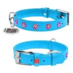 ძაღლის ტყავის საყელო QR პასპორტით - ცისფერი ზომა L 27-36სმ 15მმ