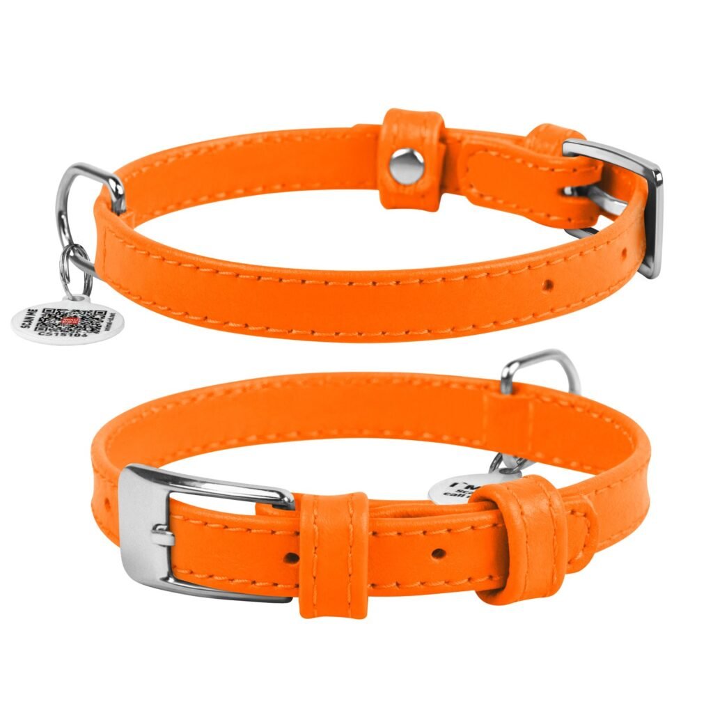 ძაღლის ტყავის საყელო QR პასპორტით - სტაფილოსფერი ზომა S 27-36სმ 15მმ - ZooLife.ge