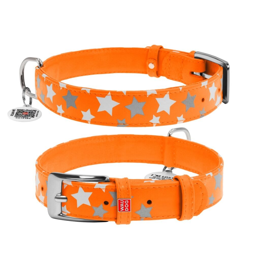 ძაღლის ტყავის საყელო QR პასპორტით - სტაფილოსფერი ზომა L 38-49სმ 25მმ - ZooLife.ge