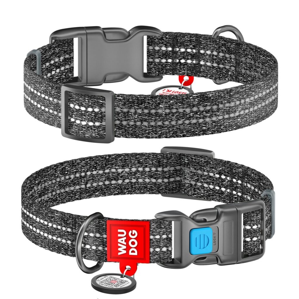 ძაღლის საყელო QR პასპორტით – ნაცრისფერი ზომა 37-58 სმ 25მმ - ZooLife.ge