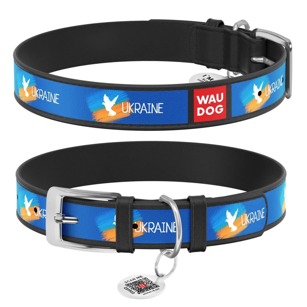 ძაღლის საყელო ტყავის QR პასპორტით ზომა S 26-35სმ 15მმ - ZooLife.ge