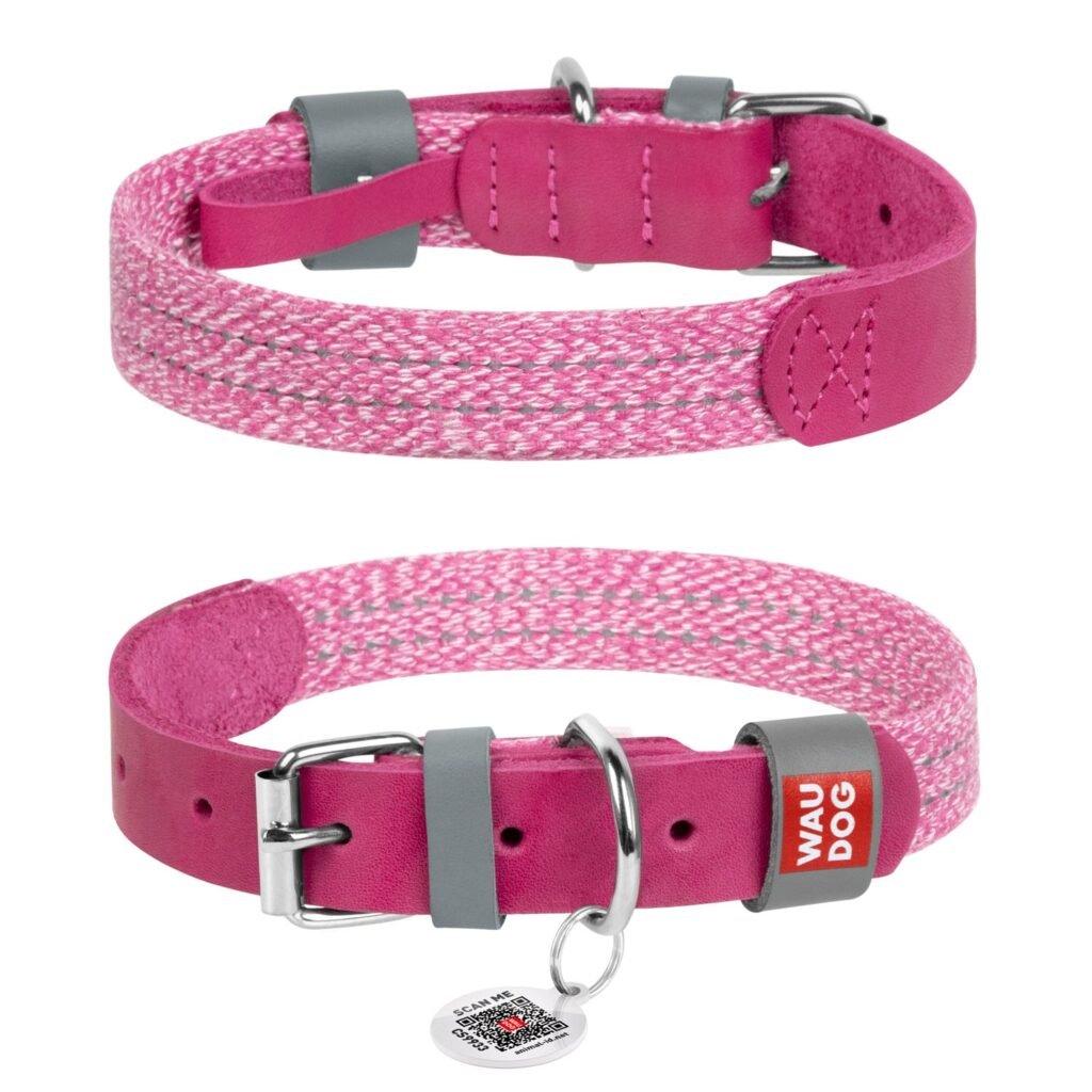 ძაღლის საყელო QR პასპორტით ვარდისფერი ზომა M 30-39სმ 20მმ - ZooLife.ge