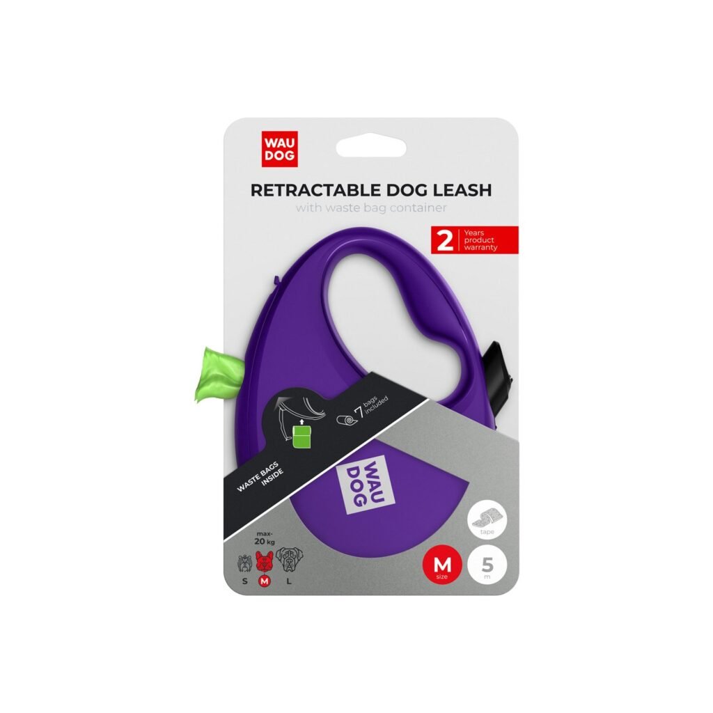 ძაღლის სატარებელი ამრეკლი ლენტით ზომა M 5მ  20კგ-მდე - ZooLife.ge