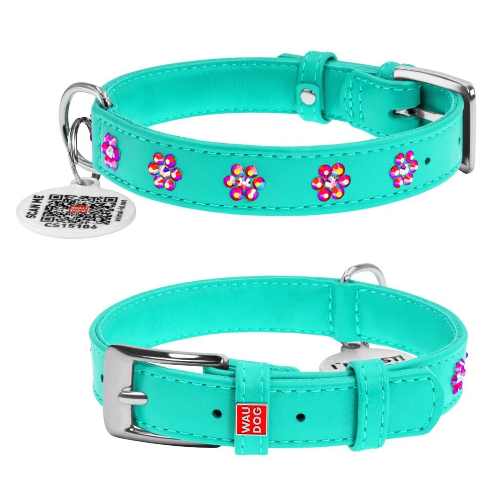 ძაღლის ტყავის საყელო QR პასპორტით ზომა 27-36სმ 15მმ - ZooLife.ge