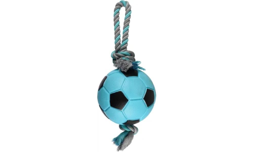 ძაღლის სათამაშო ბურთი თოკზე -ცისფერი 17სმ / Dog Toy Sporty Tug rope & Football Blue 17cm - ZooLife.ge