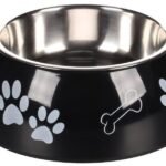 ჯამი მეტალის პლასტმასის სადგამით S 230მლ 14სმ / Feeding bowl divar paw print black  S  230ml 14cm