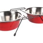 ორმაგი მეტალის ჯამი სადგამით  წითელი 2X1600მლ 21სმ / Twin feeder set+stand arjun red 2X1600ml 21cm