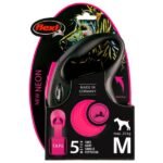 Flexi - ძაღლის სატარებელი რულეტკა - M შავი/ვარდისფერი 5მ 25კგ/ Flexi Retractable leash New Neon Tape Fluo pink 5m 25kg