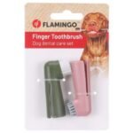 ძაღლის კბილის ჯაგრისი და მასაჟორი ღრძილებისთვის ვარდისფერი/მწვანე 4,8x21x16 სმ / FINGER TOOTHBRUSH SET DENTES PINK/GREEN 4,8x21x16,CM