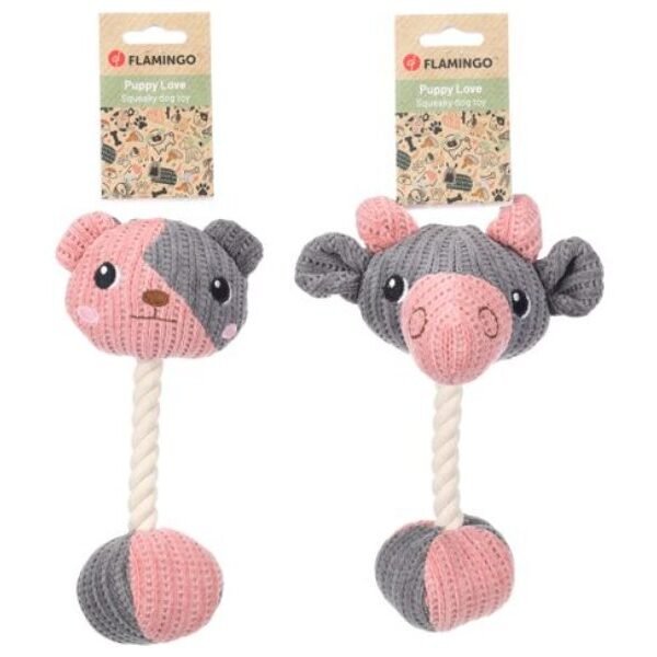 ლეკვის სათამაშო დათვი&ვერძი 12,5x5,5x10სმ / Toy Puppy Zoda Bear&Ram with ball with rope Grey/Pink 12,5x5,5x10,SCM