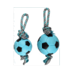 ძაღლის სათამაშო ბურთი თოკზე -ცისფერი 12სმ