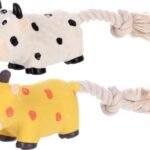 ძაღლის სათამაშო ძროხა&ჟირაფი თოკით 21სმ  / Toy Sjan Cow & Giraffe with rope  21cm