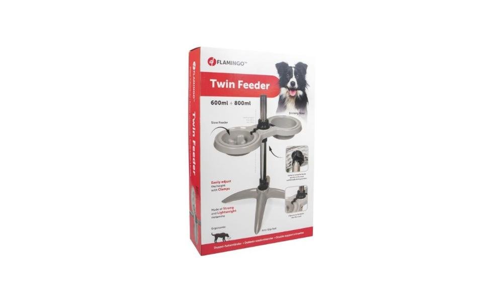 მეტალის ორმაგი თასი სადგამით ნაცრისფერი 600მლ&800მლ / Twin feeder bowlt with stand Suvi S grey 600ml & 800ml - ZooLife.ge