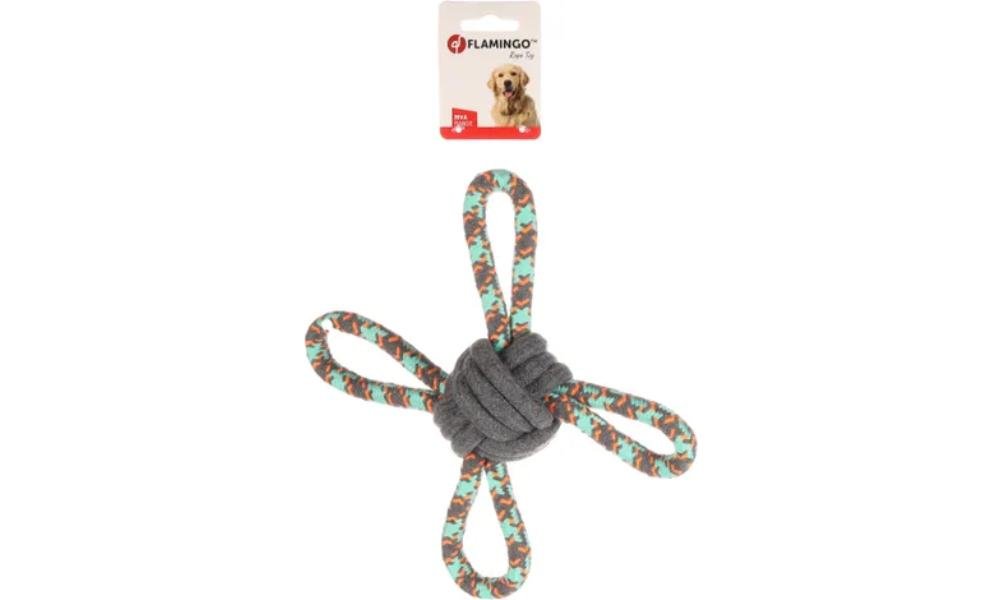 ძაღლის სათამაშო  ნაქსოვი თოკი+ ბურთი 25სმ / Dog Toy Riva Tug rope & Knotted ball Green 25cm - ZooLife.ge