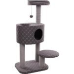 კატის სახლი/გასართობი საფხაჭნით და ბურთით - ნაცრისფერი 65×62,5×109სმ/ Scratching tree spencer 65x62,5x109cm