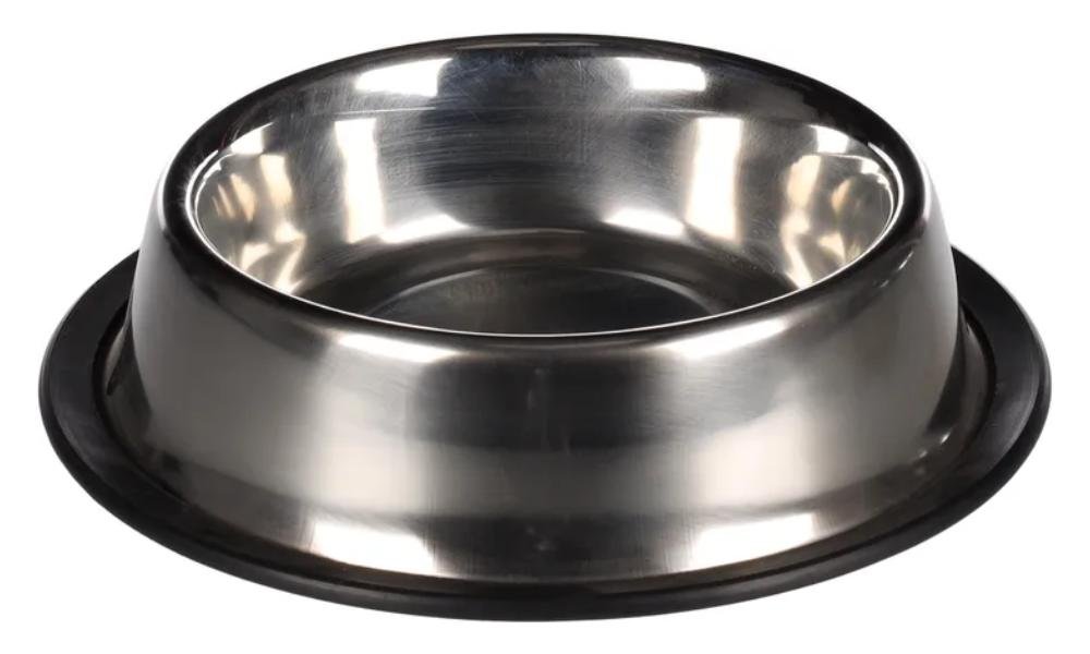 საკვებისა და სასმელის უჟანგავი ლითონის თასი რეზინის ძირით 13სმ 470მლ / Feeding and drinking bowl Thorgan Round Silver 13cm 470ml - ZooLife.ge