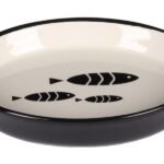 FEEDING AND DRINKING BOWL CAT SARDI CERAMIC BLACK-WHITE OVAL 150ML 14x11,5x2,5CM