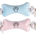 ძაღლის სათამაშო ძვალი თოკზე ორი კვანძით 40x7x5სმ ვარდისფერი/ცისფერი