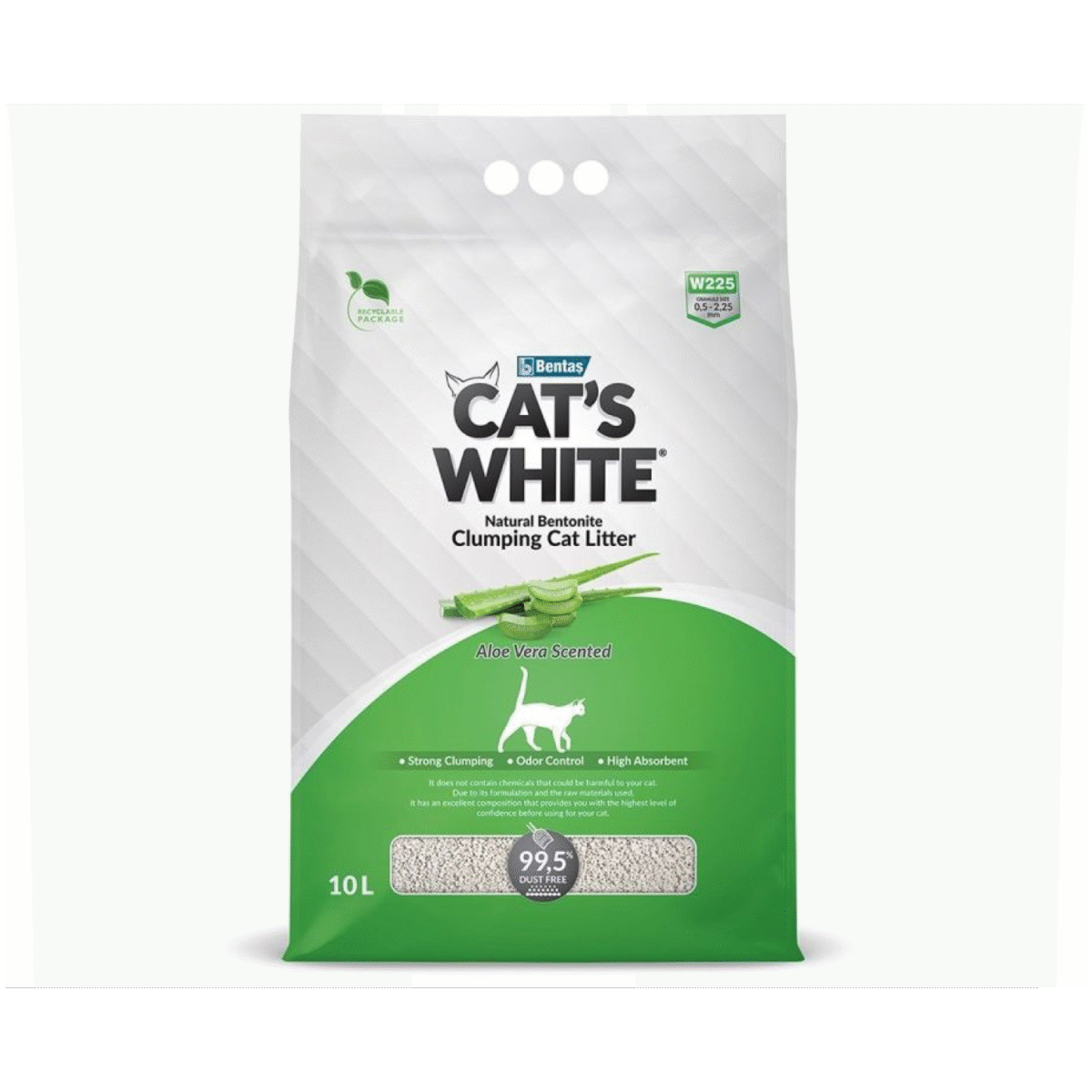Cat's White 10LT W225 ALOE VERA PERFUMED -  კატის ქვიშა ალოე ვერას არომატით - Image 1