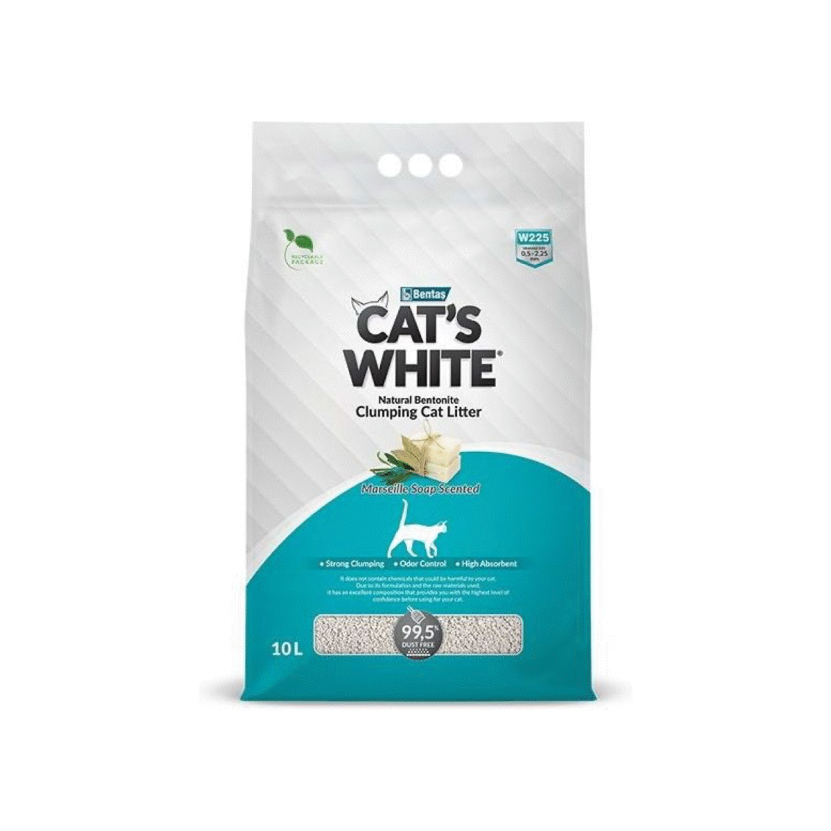 Cat's White 10LT W225 MARSILLA SOAP PERFUMED - კატის ქვიშა მარსელის საპნის არომატით - Image 1