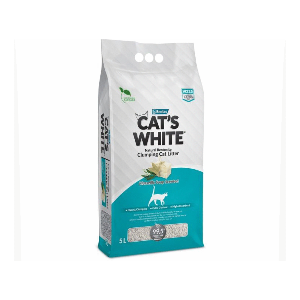 Cat's White  5LT W225 ALOE VERA PERFUMED - კატის ქვიშა ალოე ვერას არომატით - Image 1
