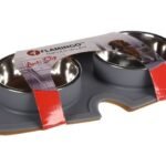 FEEDING AND DRINKING BOWL SET WITH SILICON PLACE MAT SPILLA 210ML 11,4CM 32x17x3,5CM ლითონის ჯამი ორმაგი, სილიკონის ბაზა