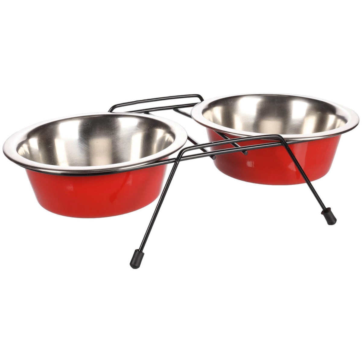 TWIN FEEDER SET + STAND ARJUN RED/BLACK 16CM 800ML ორმაგი ჯამი ლითონის წითელი/შავი ფერი ფეხით - Image 1