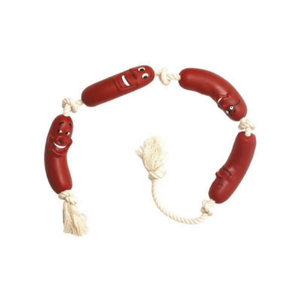 VINYL SAUSAGE ON ROPE 70CM  სათამაშო სოსისი თოკზე 70სმ