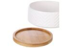 კერამიკის თასი ბამბუკის სადგამით თეთრი - ზომა: A:16,1სმ B:6,6სმ C:7,7სმD:16სმ - 990მმ / Feeding and drinking bowl Bianco Round White  size: A:16,1cm B:6,6cm C:7,7cm D:16cm - 990ml - Image 2