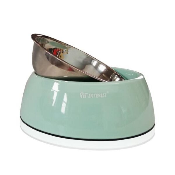 დელუქს ორმაგი თასი ღია მწვანე S 200 მლ / Deluxe dual melamine bowl, for food & water  Sea green S 200ml