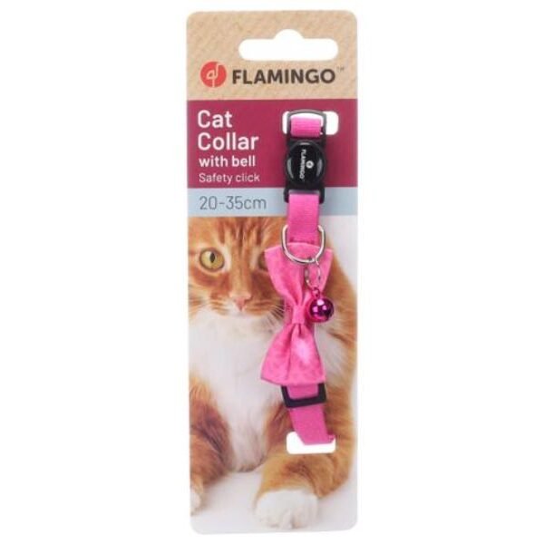კატის საყელო ბაფთით - ვარდისფერი 20-35სმ 10მმ / Cat Collar with bow tie Castor Pink 20-35cm 10mm