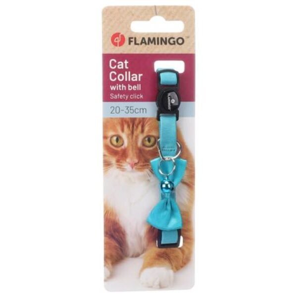 კატის საყელო ბაფთით - ცისფერი 20-35სმ 10მმ / Cat Collar with bow tie Castor Turquoise 20-35cm 10mm