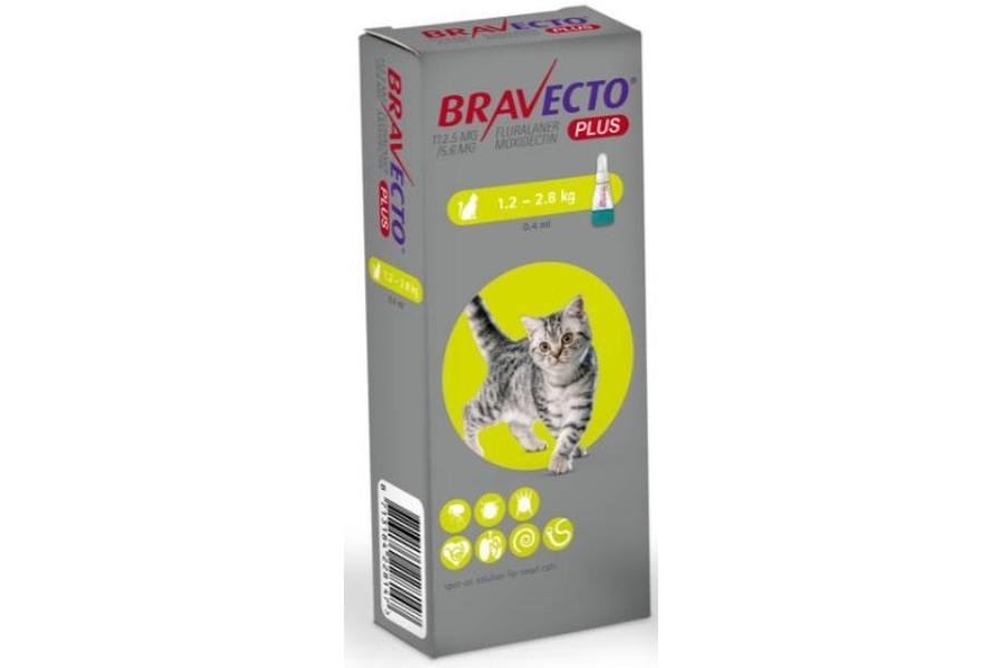 ბრავექტო პლუსი წვეთები კატებისთვის  >1,2-2,8კგ/Bravecto Plus Cat 1,2-2,8kg (1*112.5mg) - ZooLife.ge