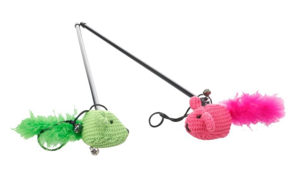 კატის სათამაშო ვერა, ჩამოკიდებული თაგვით ვარდისფერი/მწვანე  46სმ / Toy Vera Dangler with mouse Multiple colours 46cm - ZooLife.ge