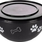 საკვებისა და სასმელის მეტალის თასი სახურავით შავი/ვერცხლისფერი 17,2სმ 1250მლ / Feeding and drinking bowl with lid Kena Round Black & Silver 17.2cm 1250ml