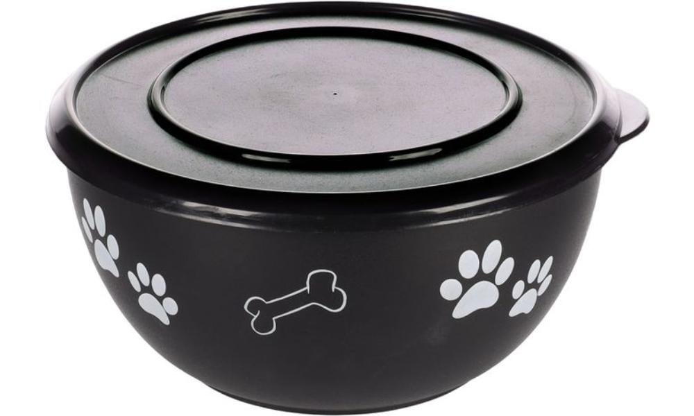 საკვებისა და სასმელის მეტალის თასი სახურავით შავი/ვერცხლისფერი 17,2სმ 1250მლ / Feeding and drinking bowl with lid Kena Round Black & Silver 17.2cm 1250ml - ZooLife.ge