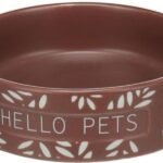 საკვებისა და სასმელის კერამიკის თასი ზღვის გოჭებისთვის ყავისფერი 12x3,5სმ 200მლ / Feeding and drinking bowl Guinea pig Leafs Round Brown 12x3,5cm 200ml